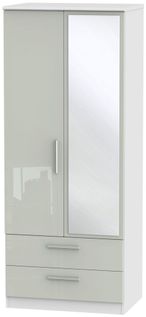 Knightsbridge Cashmere Gloss and White 2 Door Tall Combi Wardrobe - 1 Mirror