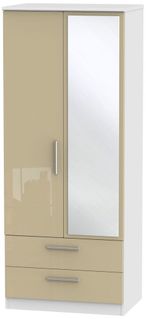 Knightsbridge Mushroom and White 2 Door Tall Combi Wardrobe - 1 Mirror