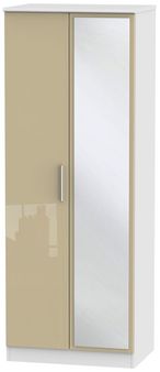 Knightsbridge Mushroom and White 2 Door Tall Wardrobe - 1 Mirror