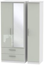 Knightsbridge Cashmere Gloss and White 3 Door Combi Wardrobe - 1 Mirror and LHF 2 Drawers