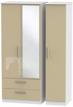 Knightsbridge Mushroom and White 3 Door Combi Wardrobe - 1 Mirror and LHF 2 Drawers