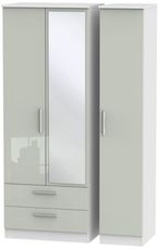 Knightsbridge Cashmere Gloss and White 3 Door Tall Combi Wardrobe - 1 Mirror and LHF 2 Drawers
