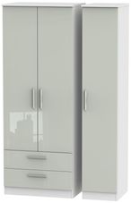 Knightsbridge Cashmere Gloss and White 3 Door Tall Triple Wardrobe - LHF 2 Drawers