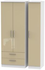 Knightsbridge Mushroom and White 3 Door Tall Triple Wardrobe - LHF 2 Drawers
