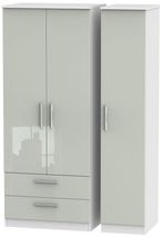Knightsbridge Cashmere Gloss and White 3 Door Triple Wardrobe - LHF 2 Drawers