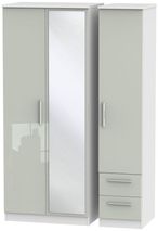 Knightsbridge Cashmere Gloss and White 3 Door Combi Wardrobe - 1 Mirror and RHF 2 Drawers