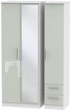 Knightsbridge Cashmere Gloss and White 3 Door Tall Combi Wardrobe - 1 Mirror and RHF 2 Drawers