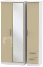 Knightsbridge Mushroom and White 3 Door Tall Combi Wardrobe - 1 Mirror and RHF 2 Drawers