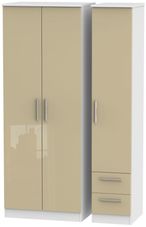 Knightsbridge Mushroom and White 3 Door Tall Triple Wardrobe - RHF 2 Drawers