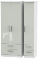 Knightsbridge Cashmere Gloss and White 3 Door Tall Triple Wardrobe - 4 Drawers