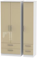 Knightsbridge Mushroom and White 3 Door Tall Triple Wardrobe - 4 Drawers