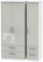 Knightsbridge Cashmere Gloss and White 3 Door Triple Wardrobe - 4 Drawers