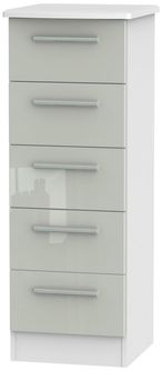 Knightsbridge Cashmere Gloss and White 5 Drawer Narrow Chest
