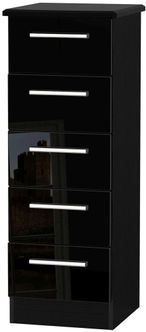 Knightsbridge Black Gloss 5 Drawer Narrow Chest