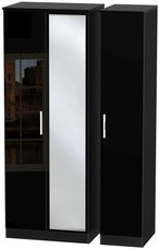 Knightsbridge Black Gloss 3 Door Tall Triple Wardrobe - 1 Mirror