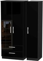 Knightsbridge Black Gloss 3 Door Triple Wardrobe - LHF 2 Drawers