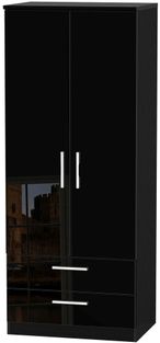 Knightsbridge Black Gloss 2 Door 2 Drawer Double Wardrobe
