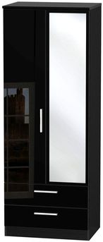 Knightsbridge Black Gloss 2 Door Tall Combi Wardrobe - 1 Mirror