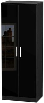 Knightsbridge Black Gloss 2 Door Plain Tall Wardrobe