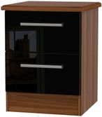 Knightsbridge Black Gloss and Walnut Effect 2 Drawer Bedside Cabinet