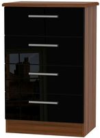 Knightsbridge Black Gloss and Walnut Effect 4 Drawer Midi Chest