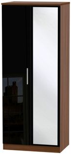 Knightsbridge Black Gloss and Walnut Effect 2 Door Wardrobe - 1 Mirror