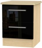 Knightsbridge Black Gloss and Light Oak 2 Drawer Bedside Cabinet