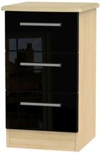 Knightsbridge Black Gloss and Light Oak 3 Drawer Bedside Cabinet