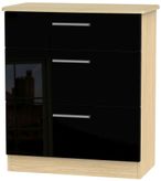 Knightsbridge Black Gloss and Light Oak 3 Drawer Deep Chest