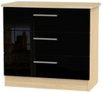 Knightsbridge Black Gloss and Light Oak 3 Drawer Small Chest