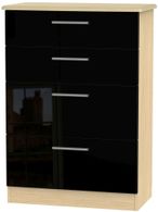 Knightsbridge Black Gloss and Light Oak 4 Drawer Deep Chest