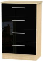 Knightsbridge Black Gloss and Light Oak 4 Drawer Midi Chest