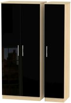 Knightsbridge Black Gloss and Light Oak 3 Door Triple Wardrobe