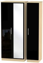 Knightsbridge Black Gloss and Light Oak 3 Door Triple Wardrobe - 1 Mirror