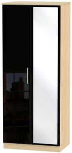 Knightsbridge Black Gloss and Light Oak 2 Door Wardrobe - 1 Mirror