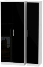 Knightsbridge Black Gloss and White 3 Door Tall Triple Wardrobe