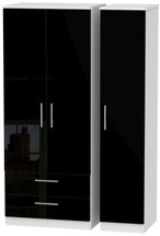 Knightsbridge Black Gloss and White 3 Door Triple Wardrobe - LHF 2 Drawers