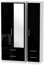 Knightsbridge Black Gloss and White 3 Door Combi Wardrobe - 1 Mirror