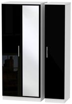 Knightsbridge Black Gloss and White 3 Door Triple Wardrobe - 1 Mirror