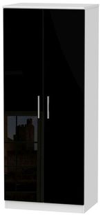 Knightsbridge Black Gloss and White 2 Door Plain Wardrobe