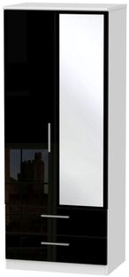 Knightsbridge Black Gloss and White 2 Door Combi Wardrobe - 1 Mirror