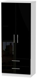 Knightsbridge Black Gloss and White 2 Door 2 Drawer Double Wardrobe