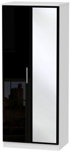 Knightsbridge Black Gloss and White 2 Door Wardrobe - 1 Mirror