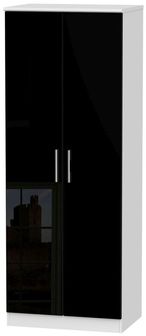 Knightsbridge Black Gloss and White 2 Door Plain Tall Wardrobe