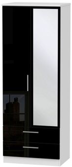 Knightsbridge Black Gloss and White 2 Door Tall Combi Wardrobe - 1 Mirror