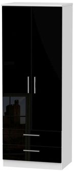 Knightsbridge Black Gloss and White 2 Door 2 Drawer Tall Wardrobe