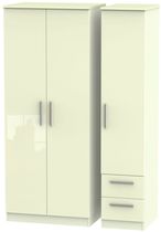 Knightsbridge Cream Gloss 3 Door Triple Wardrobe - RHF 2 Drawers