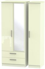 Knightsbridge Cream Gloss 3 Door Tall Combi Wardrobe - 1 Mirror and LHF 2 Drawers