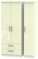 Knightsbridge Cream Gloss 3 Door Tall Triple Wardrobe - LHF 2 Drawers
