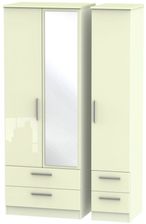 Knightsbridge Cream Gloss 3 Door Tall Combi Wardrobe - 1 Mirror